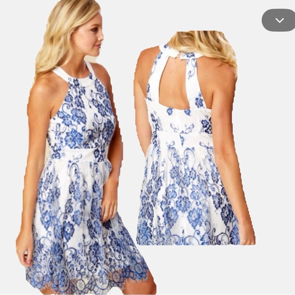 Altar’d State Blue & White Lace Halter Midi | M | Bridal Shower or Graduation